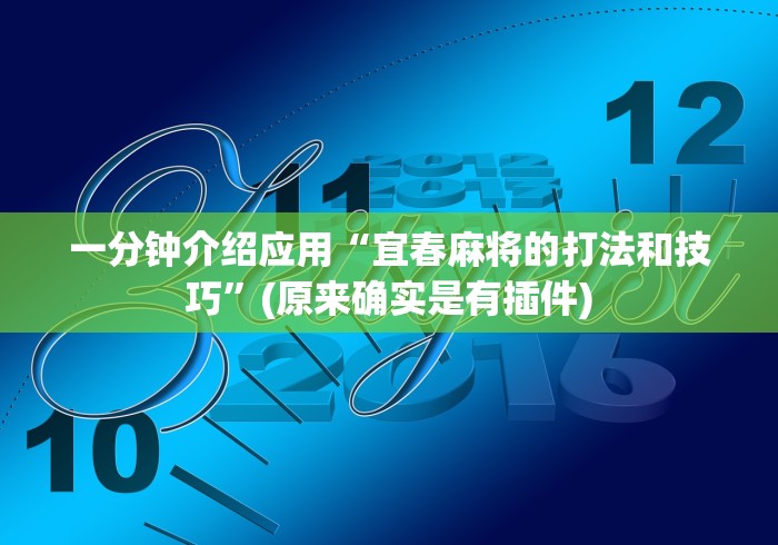 一分钟介绍应用“宜春麻将的打法和技巧”(原来确实是有插件)