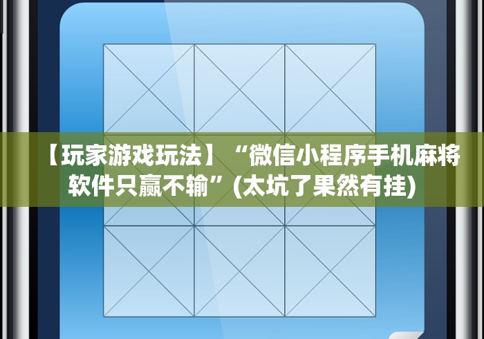 【玩家游戏玩法】“微信小程序手机麻将软件只赢不输”(太坑了果然有挂)